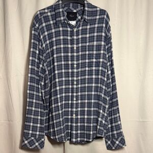 NWT Rails Men's‎ Brushed Lennox Plaid Button-Down Shirt Denim Blue White Gray L
